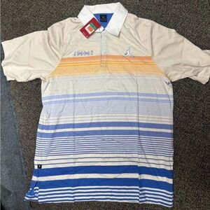 Vintage 2005 Air Jordan Beige and Blue Striped Polo Shirt size XL